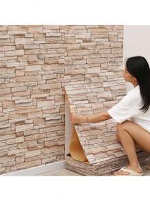 70cmx1/2/3/5/10m 3D牆貼仿磚紋臥室家居裝飾防水自粘壁紙，適用於客廳電視背景牆裝飾 - 彩色 - 查看 1