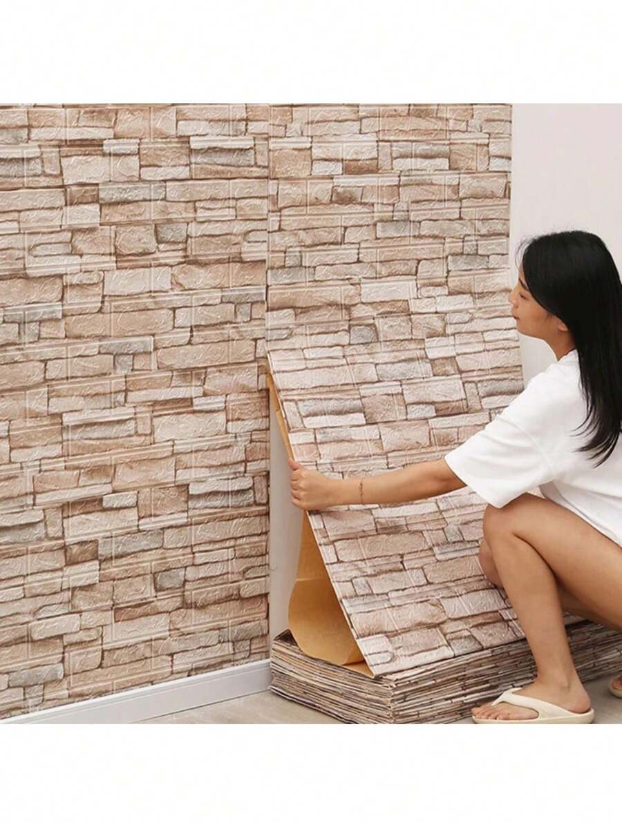 70cmx1/2/3/5/10m 3D牆貼仿磚紋臥室家居裝飾防水自粘壁紙，適用於客廳電視背景牆裝飾 - 彩色 - 查看 1