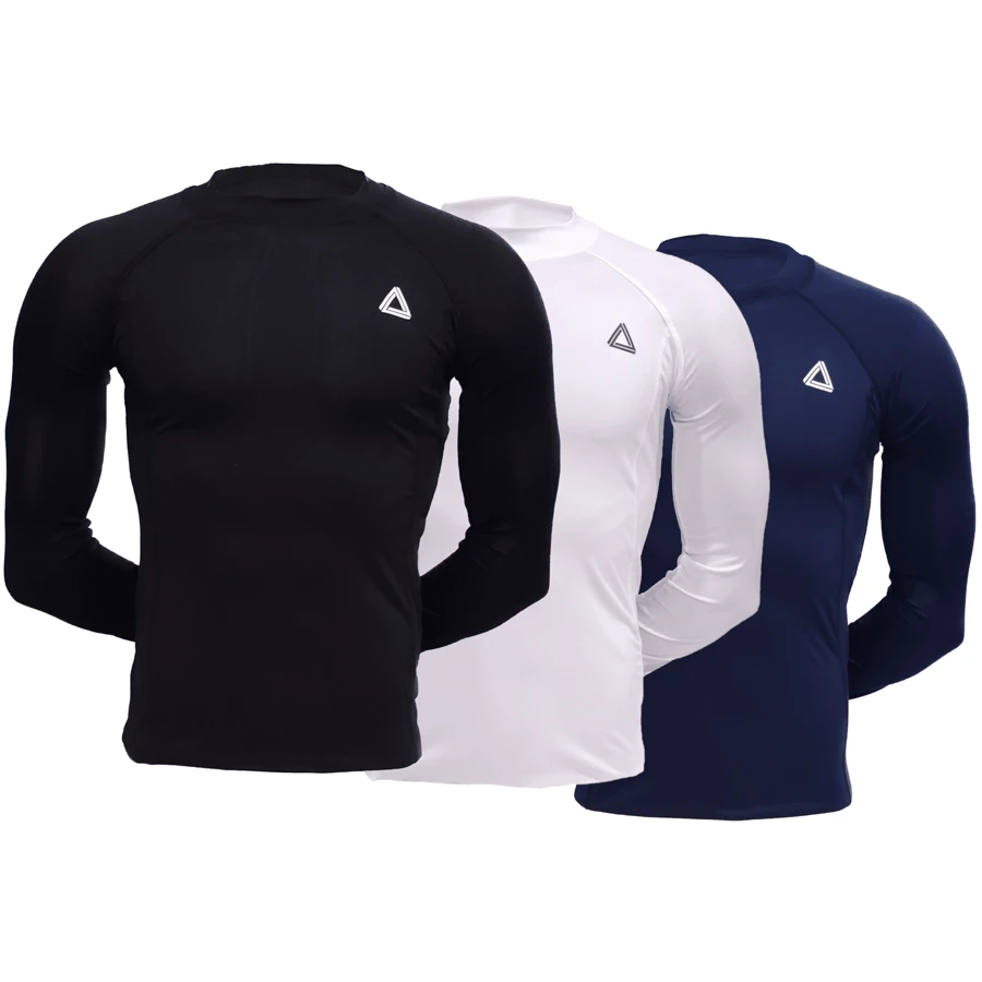 Paquete de 3 Playeras de Licra Colores Lisos, Manga Larga, Secado Rapido - Blanco y Negro - Ver 1