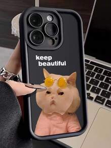 1入組情侶貓狗印花手機殼，帶口罩設計