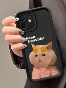 1入組情侶貓狗印花手機殼，帶口罩設計