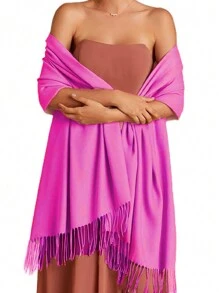 1pc Women Solid Color Silky Pashmina Shawl Wraps Soft Bride Bridesmaid Shawl For Formal Evening Party Wedding Accessories Women - A - View 25