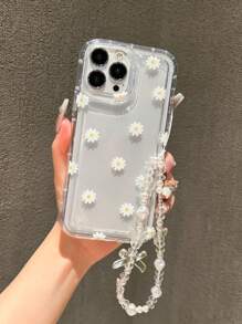 Étui de téléphone à fleurs de marguerite mignon compatible avec 14 Pro Max, 13, 12/12 Pro, 11, 15, 15 Pro Max, 16, 16 Pro Max, 17 Pro Max, avec un cordon blanc en forme de cœur de papillon, et design