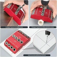 30 45 90 Degree Angle Drill Hole Guide Jig With 4 Drill Bits For Cable Railing, Portable Wood Post Drilling Template Block - Red - View 3