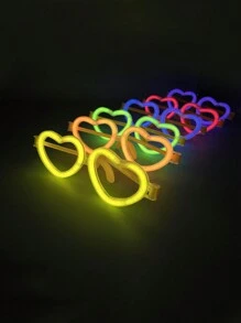 1pc Heart-Shaped LED Glasses + 1pc Neon Glasses, Glow In The Dark Party Favor Eyeglasses, Ideal For Adult Birthday Wedding New Year Party,Christmas