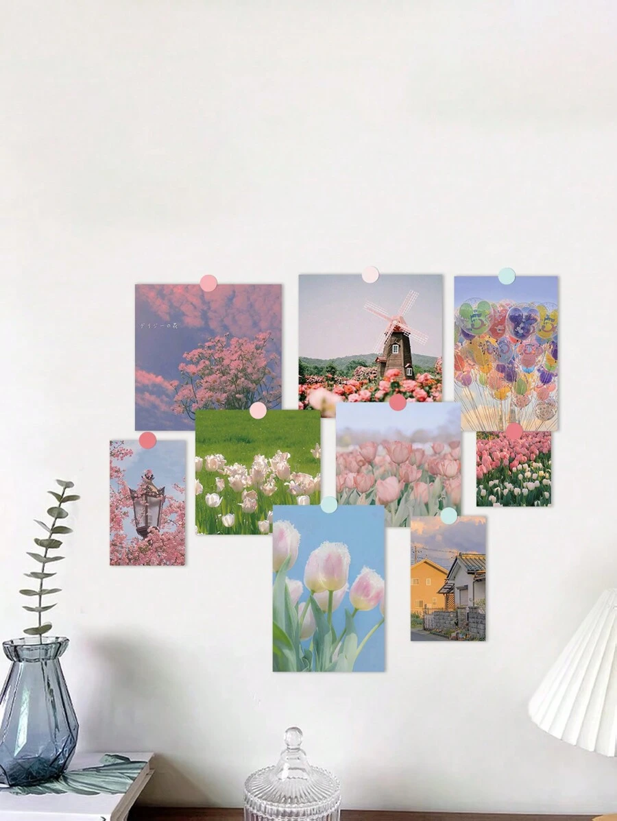 22pcs/Set (20pcs Decorative Cards + 2pcs Self-Adhesive Stickers) Artistic Tulip Flower Photography Mini Posters, Wall Home Decor Cards, Vintage Decorative Stickers For Wall Postcards - Multicolor - View 1