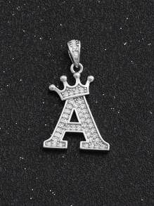 1pc Sparkling Initial Lettet & Crown Pendant  Chain Necklace A-Z Customized Name Alphabet Necklace For Women For Party - Silver - View 31