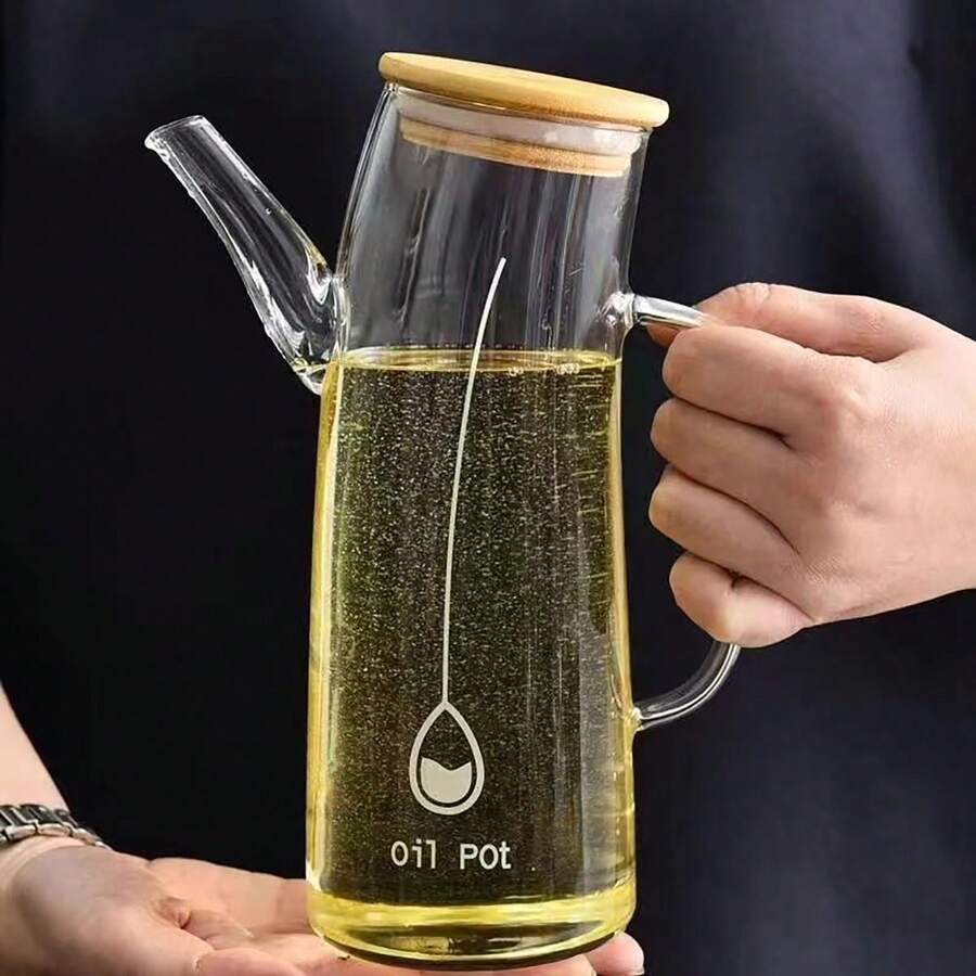 1 botella dispensadora de aceite y vinagre de vidrio de 850ml/550ml con asa, herramienta de cocina, botella de almacenamiento, botella de condimento, botella de salsa de soja - multicolor - Ver 1
