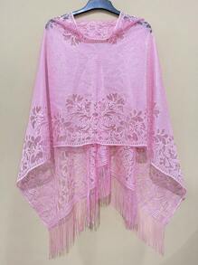1 pieza Elegante Poncho primavera/verano de encaje de unicolor, chal protector solar con múltiples opciones de uso para mujeres