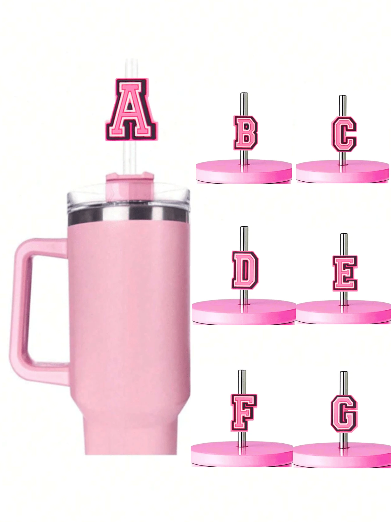 1入組字母吸管裝飾，粉色可愛吸管裝飾，適用於0.4英吋吸管，派對裝飾