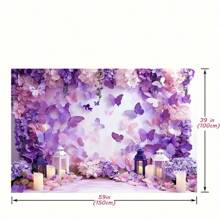 1 pièce Toile de fond en polyester à motif floral et papillon pour mariages et anniversaires, usage polyvalent sans électricité - thème de fleurs et papillons violets pour les occasions d'automne, d'hiver et de Noël