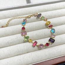 最新款流行女士珠寶金色高品質5A立方氧化鋯多色CZ網球鏈手鍊，婚禮禮品 - 彩色 - 查看 5