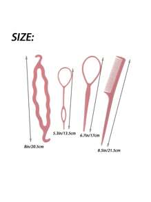 4pcs/Set Kids Morandi Color Hair Braiding Tools Set, Including Styling Board, Comb, Hook And Hair Bun Maker