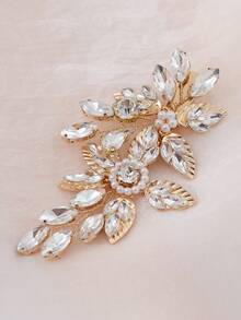 1入組簡約奢華風格女性金屬髮夾，鑲嵌鋯石的葉子設計，尖角造型夾子，歐美婚禮新娘伴娘髮飾頭飾 - 彩色 - 查看 9