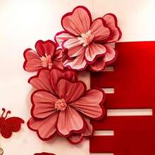 3 peças de Flores de Papel Crepom Plissado Tridimensional Bicolor, Vários Tamanhos, Adequadas para Decoração de Casamento, Festa e Aniversário - vermelho - Visão 1