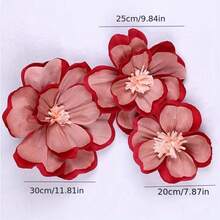 3 peças de Flores de Papel Crepom Plissado Tridimensional Bicolor, Vários Tamanhos, Adequadas para Decoração de Casamento, Festa e Aniversário - vermelho - Visão 4