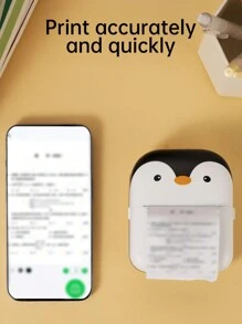Mini C9 Small Portable Rechargeable Printer With Cute Penguin Design, Including A Roll Of Thermal Paper - Black and White - View 5