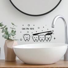 1入組英文標語牙刷和泡泡牆貼，浴室背景牆裝飾