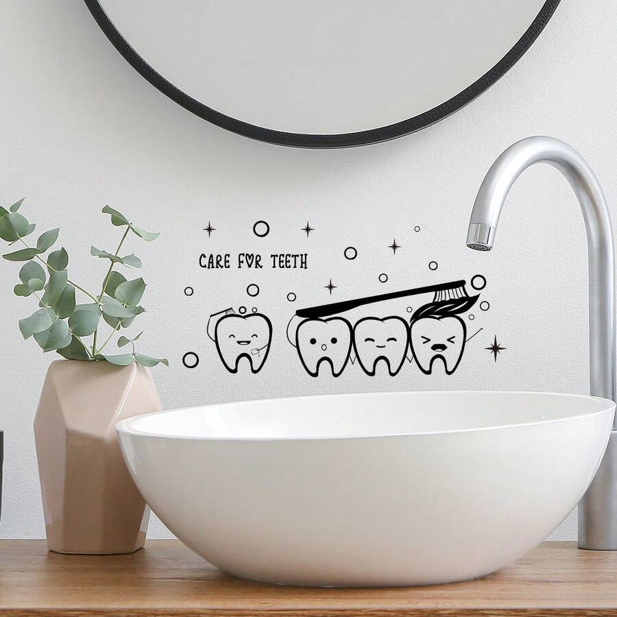 1入組英文標語牙刷和泡泡牆貼，浴室背景牆裝飾