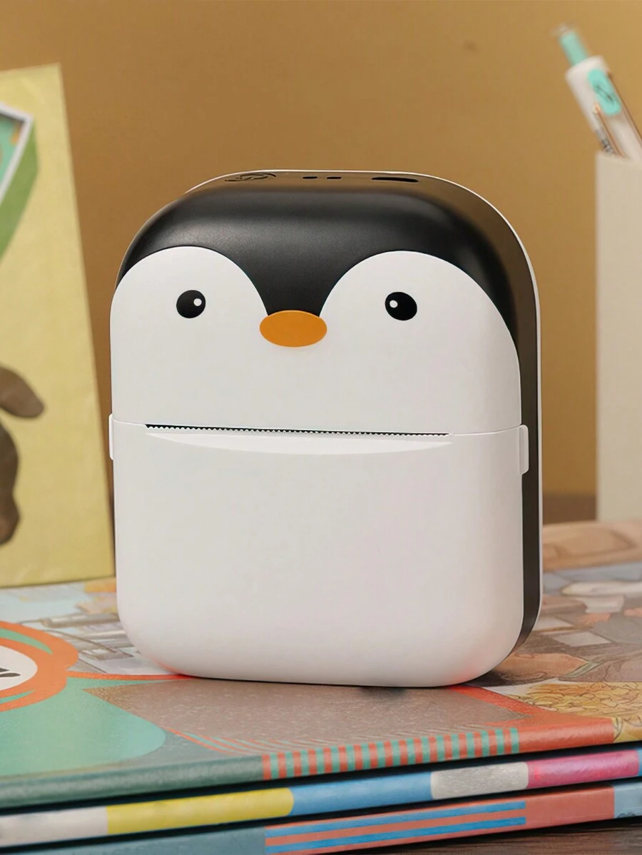 Mini C9 Small Portable Rechargeable Printer With Cute Penguin Design, Including A Roll Of Thermal Paper - Black and White - View 1