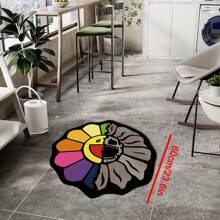 1pc Abstract Sunflower Pattern Carpet, Cartoon Quirky Design Thick Brushed Flocked Contoured Rug, Durable Fluffy Decorative Mat, Suitable For Living Room, Bedroom, Kitchen, Bathroom, Laundry Room, Hallway, Entryway, Game Room, Boy's Leisure Decor, Home Decor