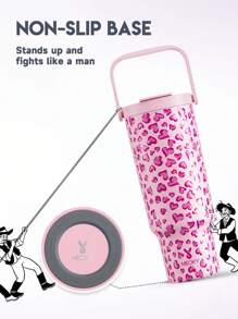 40盎司带把手真空保温水瓶，不锈钢保温瓶，保温/保冷长达34小时/10小时，防漏瓶盖和吸管，便携式保温杯，适合户外露营、徒步、驾车和旅行 - 粉色 - 查看 4