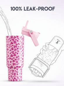 40盎司带把手真空保温水瓶，不锈钢保温瓶，保温/保冷长达34小时/10小时，防漏瓶盖和吸管，便携式保温杯，适合户外露营、徒步、驾车和旅行 - 粉色 - 查看 2