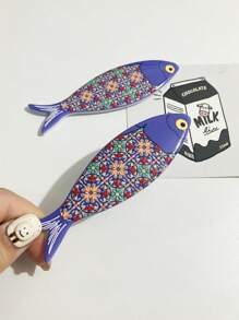 1pc Bohemian Style Multicolored Melamine Fish Shaped Embossed Refrigerator Magnet For Home Decoration And Festival