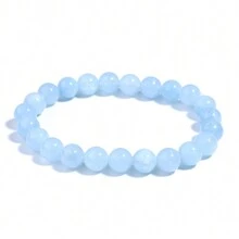 1pc Natural Aquamarins Beads Bracelet Women Men Blue Stone Round Bead Bracelet Elastic Rope Energy Meditation Jewelry Gift - Baby Blue - View 12
