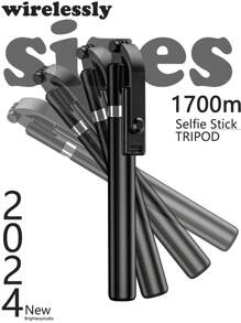 1700mm新款無線自拍棒三腳架可折疊單腳支架，適用於運動攝影機和智能手機自拍 - 黑色 - 查看 1