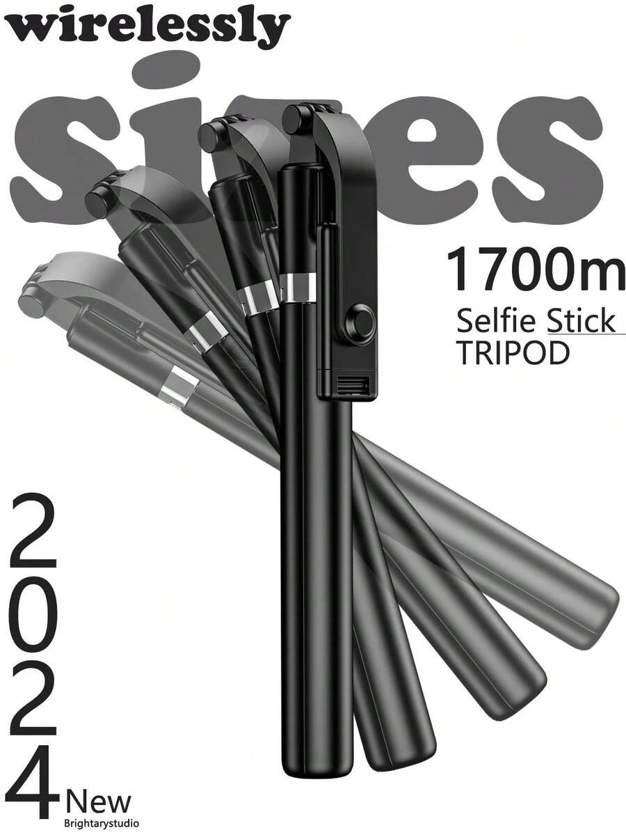 1700mm新款無線自拍棒三腳架可折疊單腳支架，適用於運動攝影機和智能手機自拍 - 黑色 - 查看 1