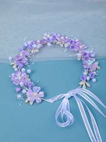 1件浪漫优雅女士炫彩蝴蝶发箍，饰以森系花朵、贝壳，风格头饰，沙滩配饰，新娘发饰，公主生日礼物，情人节发饰，婚礼发饰 - 紫色 - 查看 2