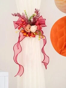 1/2pcs Red Floral Bow Curtain Tiebacks, Ideal For Wedding Party Home Decorations - Multicolor - View 4