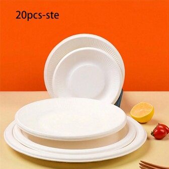 20 个白色一次性加厚纸盘，完美的零食食品容器，适合家庭晚餐和餐厅活动的沙拉，餐具配件一次性纸盘，6 英寸完美的零食和水果食品容器，沙拉服务用具适用于家庭晚餐和餐厅活动、节日、派对促销