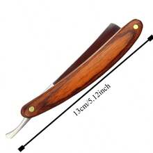 直刀式不銹鋼理髮師剃刀，摺疊式刮鬍刀，木製手柄除毛工具 - 棕色 - 查看 2