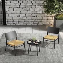 Set van 3 tafels en stoelen voor binnen en buiten, 2 stoelen en 1 ronde bijzettafel voor bistro, balkon, terras, tuin, balkonmeubel van aluminium en roestvrij staal met PE rattan zitkussens