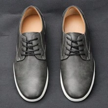 男士休闲运动鞋，PU 皮革鞋面，鞋跟拉丝设计，橡胶鞋底，舒适步行鞋 - 灰色 - 查看 3