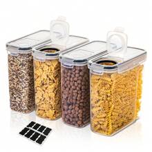 THELIFE 2/4 件谷物储存容器套装 - 塑料密封食品储存容器，用于储存谷物、零食和糖 - 2.5 升/84.5 液体盎司 - 带标签谷物分配器，可放入洗碗机清洗 - 無色 - 查看 1