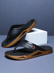 Men's Summer Outdoor Sports Beach Party Fashionable Sandals, Anti-Slip Indoor Bath Casual Flip-Flops - Black - View 1