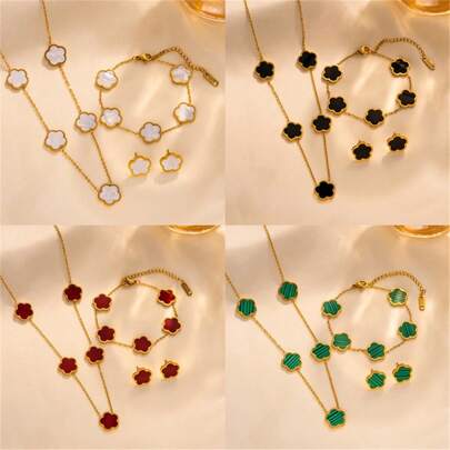 Conjunto de joyas de acero inoxidable con cuentas para aretes, pulsera y collar