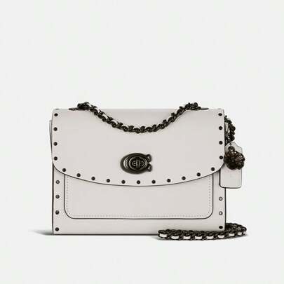 Coach Bolso cruzado casual Parker 18 con remaches y decoración de rosa de té, cadena de metal, cierre de giro, negro cobre/tiza 29389 BPCHK