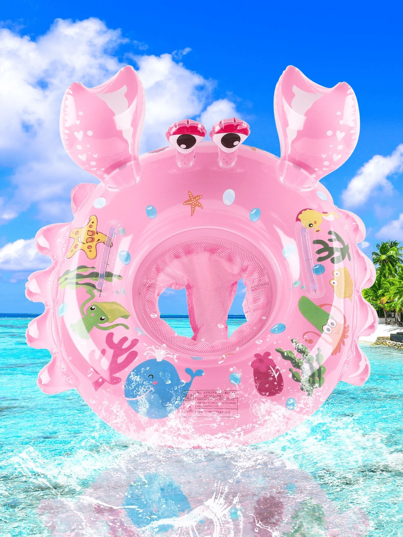 1pc Inflatable Crab Shaped Swim Ring With Handles And Breathable Mesh For Floating On Water, Adding Fun To Summer Water Play!  Children's Inflatable - Inflatable Crab - View 1