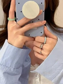 Bộ 5 chiếc nhẫn vẽ tranh sơn dầu cây nhựa đơn giản dành cho nữ - bộ nhẫn 5 chiếc - Xem 8