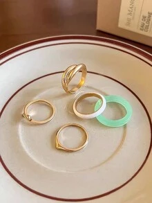 Bộ 5 chiếc nhẫn vẽ tranh sơn dầu cây nhựa đơn giản dành cho nữ - bộ nhẫn 5 chiếc - Xem 9