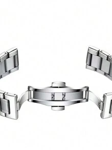 1pc Men's Silver Stainless Steel Strap Business Style Luxury Automatic Calendar Watch