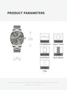 1pc Men's Silver Stainless Steel Strap Business Style Luxury Automatic Calendar Watch