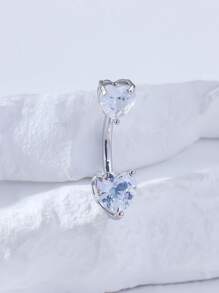 1pc Gorgeous And Fashionable Copper Belly Button Ring With Heart-Shaped Cubic Zirconia, Suitable For Women To Wear On Thanksgiving, Christmas, Bar Parties, Beach Parties, And Daily Occasions Valentines,Mom,Mother,Mother's Day,Gift - Silver - View 1