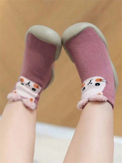 1pair Cartoon Pattern Silicone Bottom Anti-Slip Socks, Suitable For 0-2 Years Old Toddlers Learning To Walk