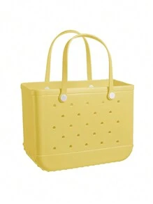 Casafun Beach Bag, Solid Color Waterproof Beach Bag, Portable Handbag For Outdoor Sports - Yellow - View 1