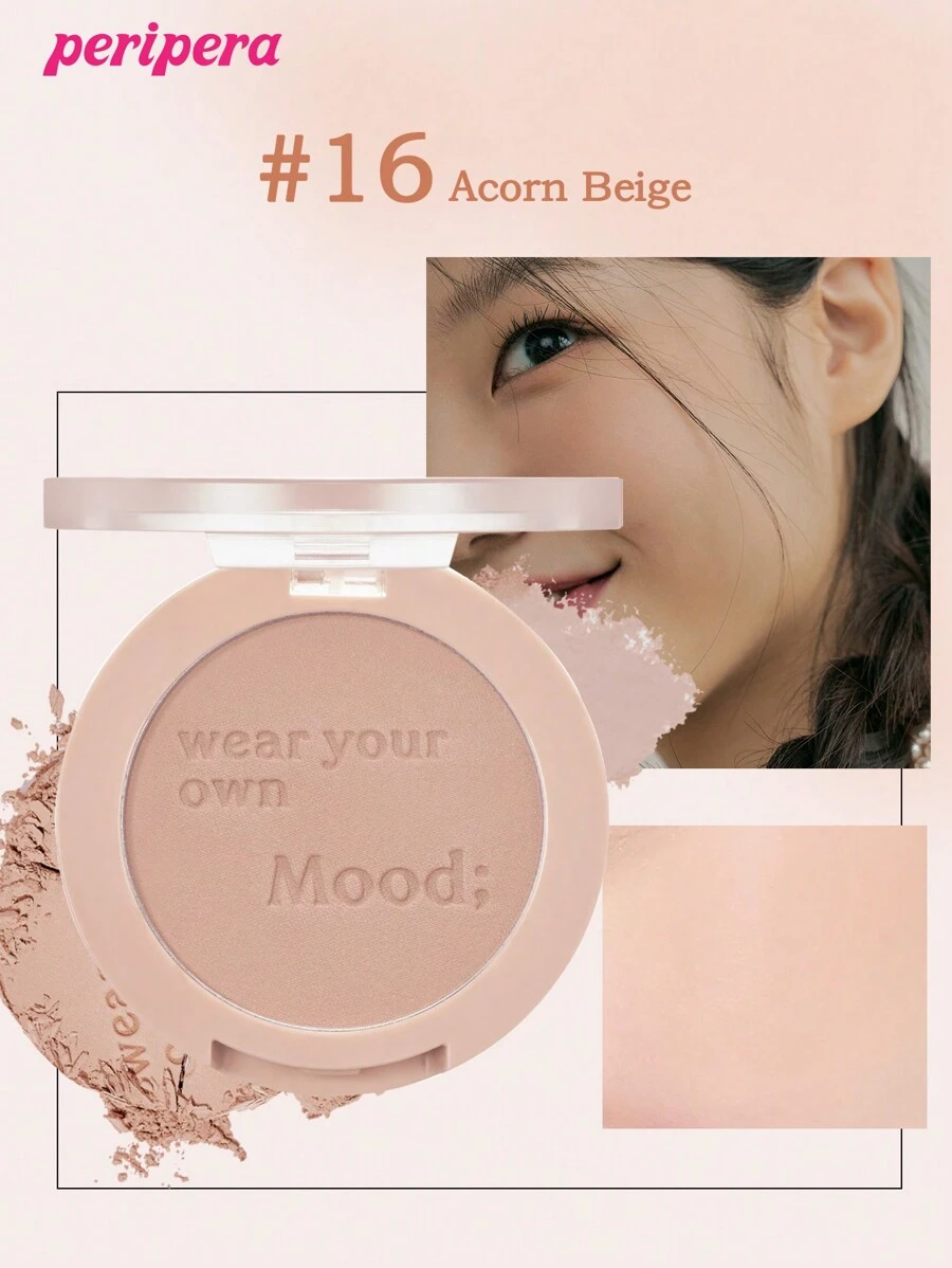 K-Beauty Peripera 单色腮红盘，哑光粉状腮红，质地细腻，不结块，持久显色，多用途彩妆盘，裸妆，面部彩妆，韩式彩妆，4.2克